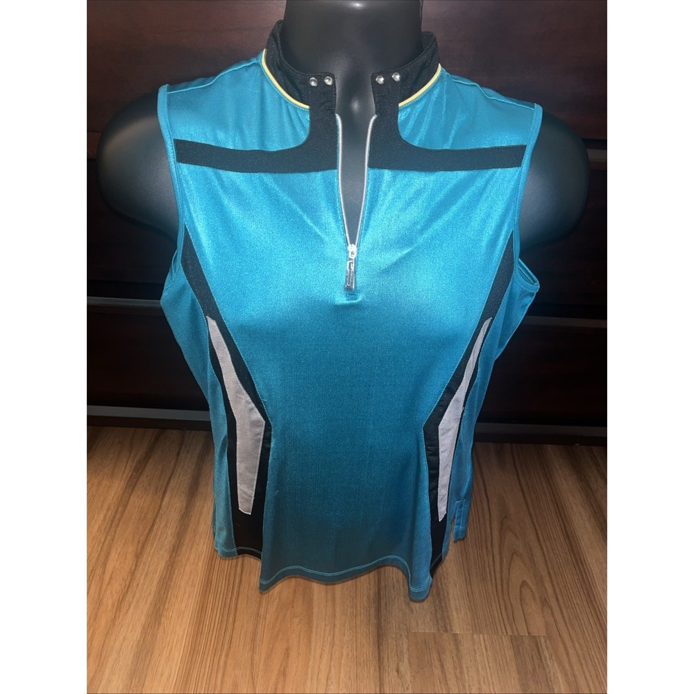Jamie Sadock Golf Top Womens Size Small Teal 1/4 Zip Sleeveless Shirt Active